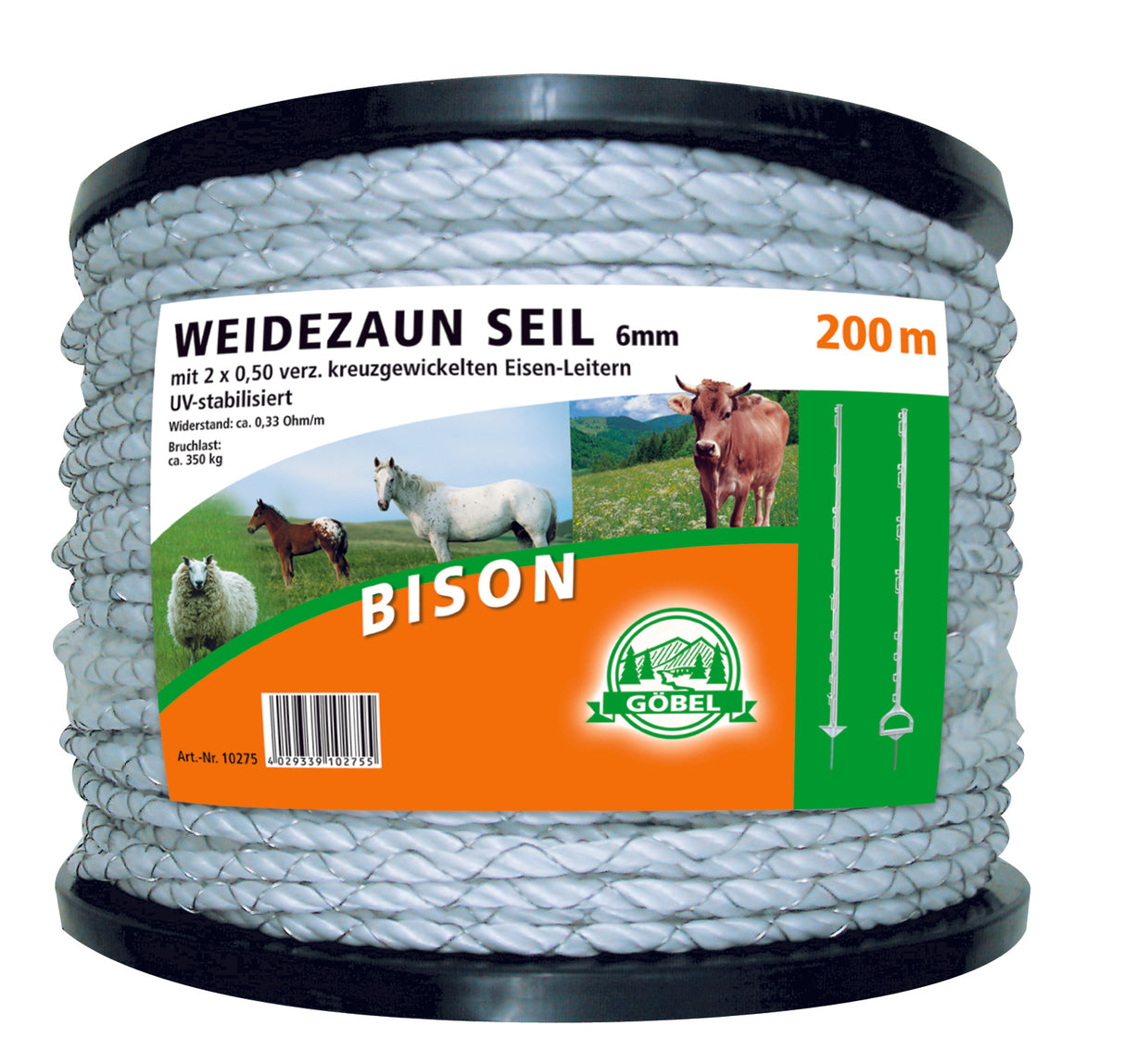 Elektroseil BISON 200m weiß 6mm 2x0,50